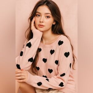 Adrianna Papell Pink Heart Sweater Valentine’s Day Date Top Love Shirt Romantic